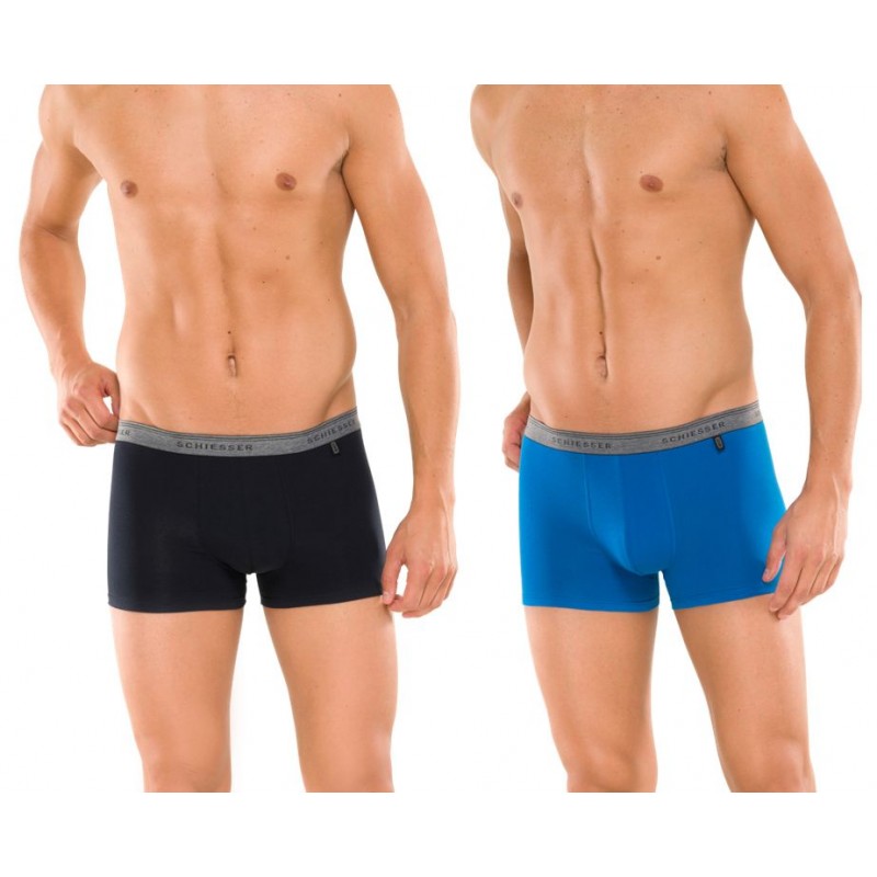 Schiesser heup short 95/5 - 2-pack (set van 2 shorts) - Zwart/Blauw-140299