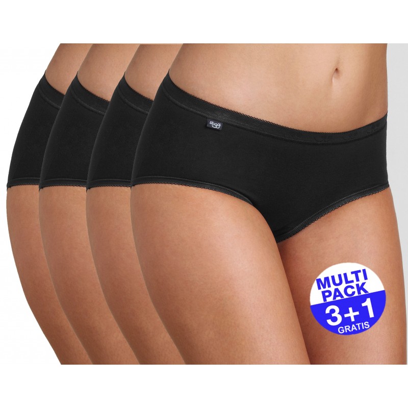 Sloggi Basic+ Dames Midi Zwart  3+1 GRATIS - uw voordeel : 14.95 €