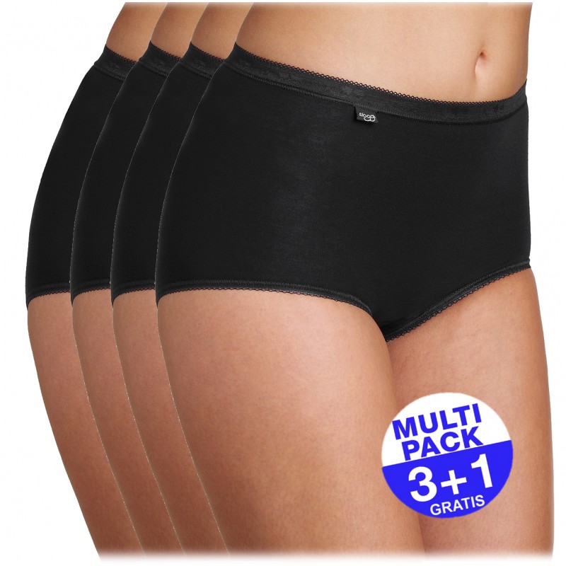 Sloggi Basic+ Maxi dames slip zwart - 3+1 GRATIS - uw voordeel : 14.95 €