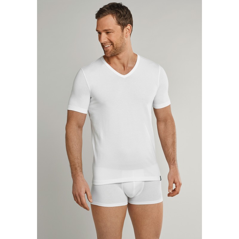 Schiesser Shirt korte mouwen 95/5 V-hals wit