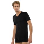 Schiesser Shirt korte mouwen 95/5 V-hals zwart