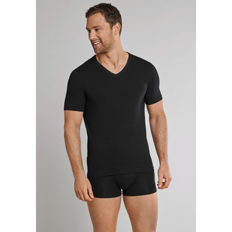 Schiesser Shirt korte mouwen 95/5 V-hals zwart