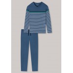 Schiesser heren pyjama  V-hals .Jeansblauw Fashion Nightwear