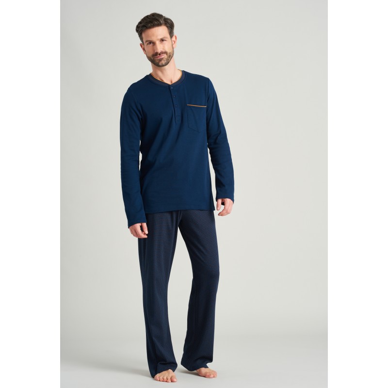 Schiesser EXTRA lang heren pyjama - Havana"  - donkerblauw