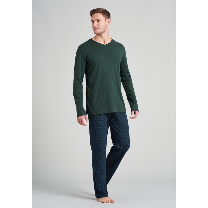 Schiesser heren pyjama V hals extra lang - dark green