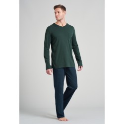 Schiesser heren pyjama V hals extra lang - dark green