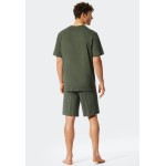 Schiesser Heren pyjama kort V-hals kaki -Fashion Nightwear
