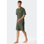 Schiesser Heren pyjama kort V-hals kaki -Fashion Nightwear
