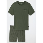 Schiesser Heren pyjama kort V-hals kaki -Fashion Nightwear