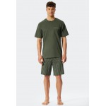 Schiesser H pyjama kort V-hals kaki -Fashion Nightwear
