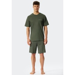 Schiesser Heren pyjama kort V-hals kaki -Fashion Nightwear