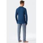 Schiesser pyjama H lang fijn interlock knoopsluiting met patroon blauw- Fine Interlock