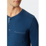 Schiesser pyjama H lang fijn interlock knoopsluiting met patroon blauw- Fine Interlock