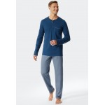 Schiesser pyjama H lang fijn interlock knoopsluiting met patroon blauw- Fine Interlock