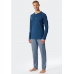 Schiesser pyjama H lang fijn interlock knoopsluiting met patroon blauw- Fine Interlock