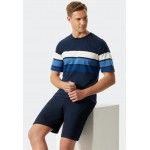 Schiesser H pyjama korte broek  - donkerblauw/aquamarijn