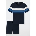Schiesser H pyjama korte broek  - donkerblauw/aquamarijn