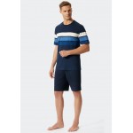 Schiesser H pyjama korte broek  - donkerblauw/aquamarijn