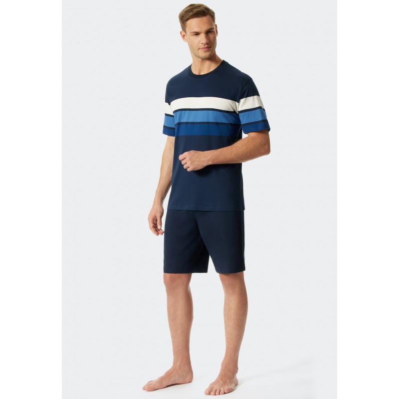 Schiesser H pyjama korte broek  - donkerblauw/aquamarijn