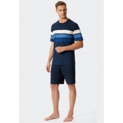 Schiesser H pyjama korte broek  - donkerblauw/aquamarijn