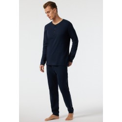 Schiesser pyjama lang fijn interlock - donkerblauw