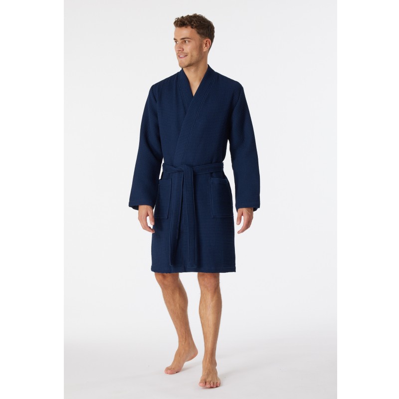 Schiesser Heren Badjas wafelpiqué Essentials - Donkerblauw