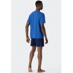 Schiesser H pyjama met korte broek knoopsluiting aqua - Fashion Nightwear