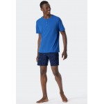 Schiesser H pyjama met korte broek knoopsluiting aqua - Fashion Nightwear