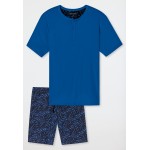Schiesser H pyjama met korte broek knoopsluiting aqua - Fashion Nightwear