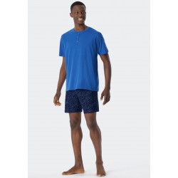 Schiesser H pyjama met korte broek knoopsluiting aqua - Fashion Nightwear