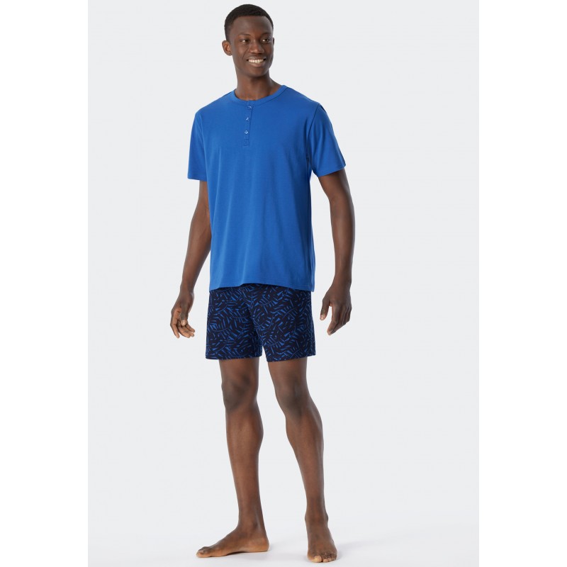 Schiesser H pyjama met korte broek knoopsluiting aqua - Fashion Nightwear