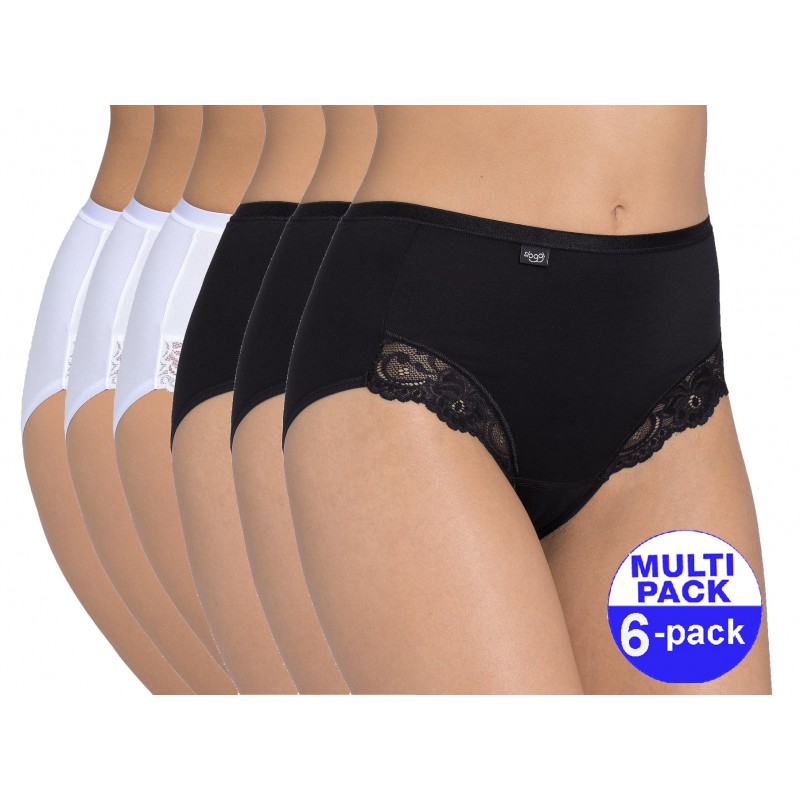 Sloggi Romance Maxi slip wit/zwart - 6-pack met 30 % korting - uw voordeel : 30,50 €