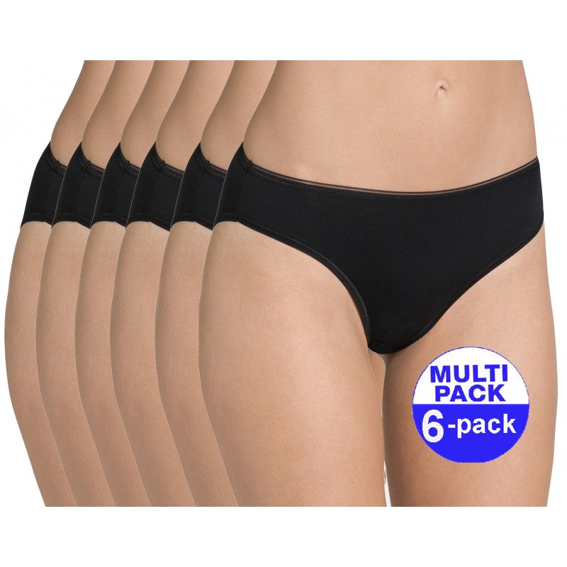 Sloggi Feel Sensational Tai dames slip zwart - 6-pack met 30 % korting - uw voordeel : 32,44 €