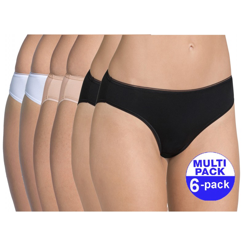Sloggi Feel Sensational Tai dames slip wit/zwart/huidskleur - 6-pack met 30 % korting - uw voordeel : 32,44 €
