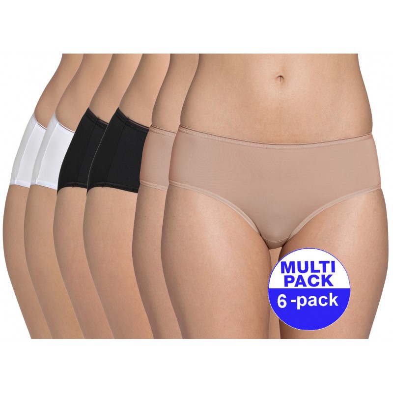 Sloggi Feel Sensational Midi dames wit/zwart/huidskleur - 6-pack met 30 % korting - uw voordeel : 32,44 €
