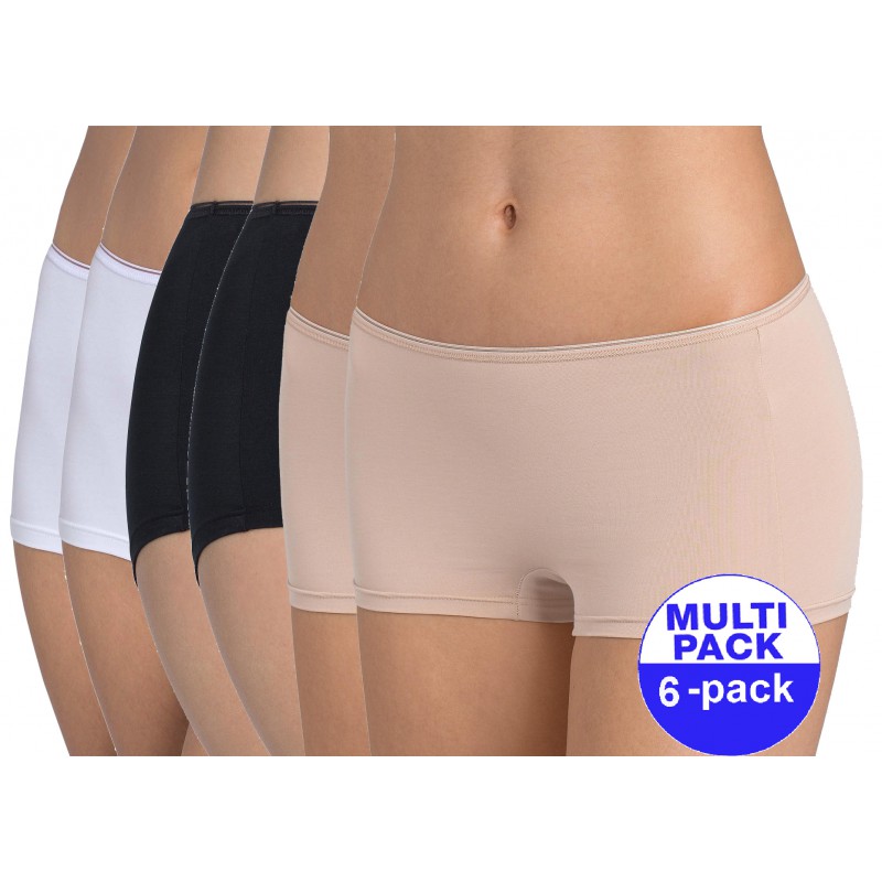 Sloggi Feel Sensational Short dames wit/zwart/huidskleur - 6-pack met 30 % korting - uw voordeel : 34,18 €