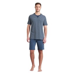 Schiesser Natural Dye heren Shortama - Jeansblauw