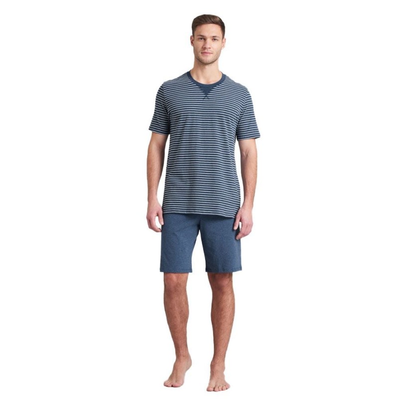 Schiesser Natural Dye heren Shortama - Jeansblauw